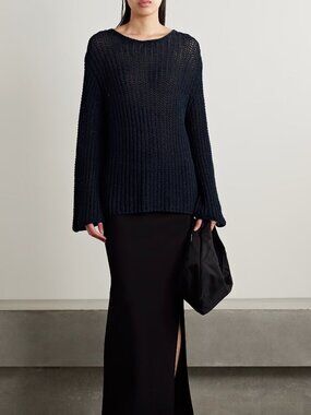 Khaite Elowen Open Knit Navy Blue 100% Cotton Sweater Small